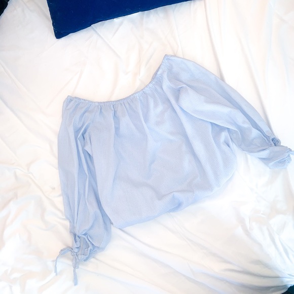 MICHAEL KORS Baby Blue Gingham Peasant Top - Picture 5 of 8